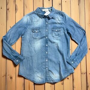 NWT Vanilla Bay Western Shirt Womens Blue Lyocell Denim Button Down Size M